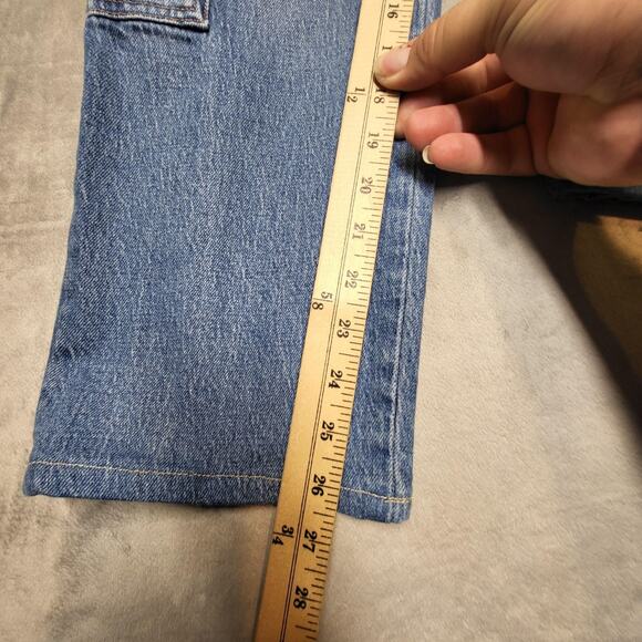 Express Jeans Womens 6 Long Blue Denim High Rise Straight Ankle Cargo Pockets - Picture 8 of 12